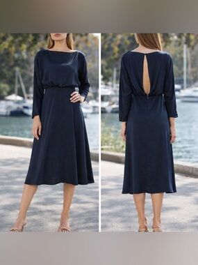 ALEXIA ADMOR Navy Ellie Boatneck Flare Midi Dress
